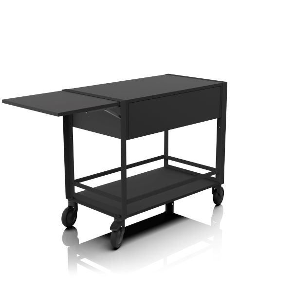 Industrial Trolley/Cart with folding shelf (black) (L:54.25'' X W:19.75'')