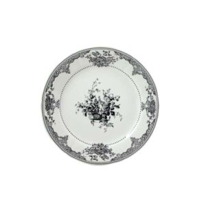 Les Depareillees Black Fleurs Dessert Dish (D:9.25'')